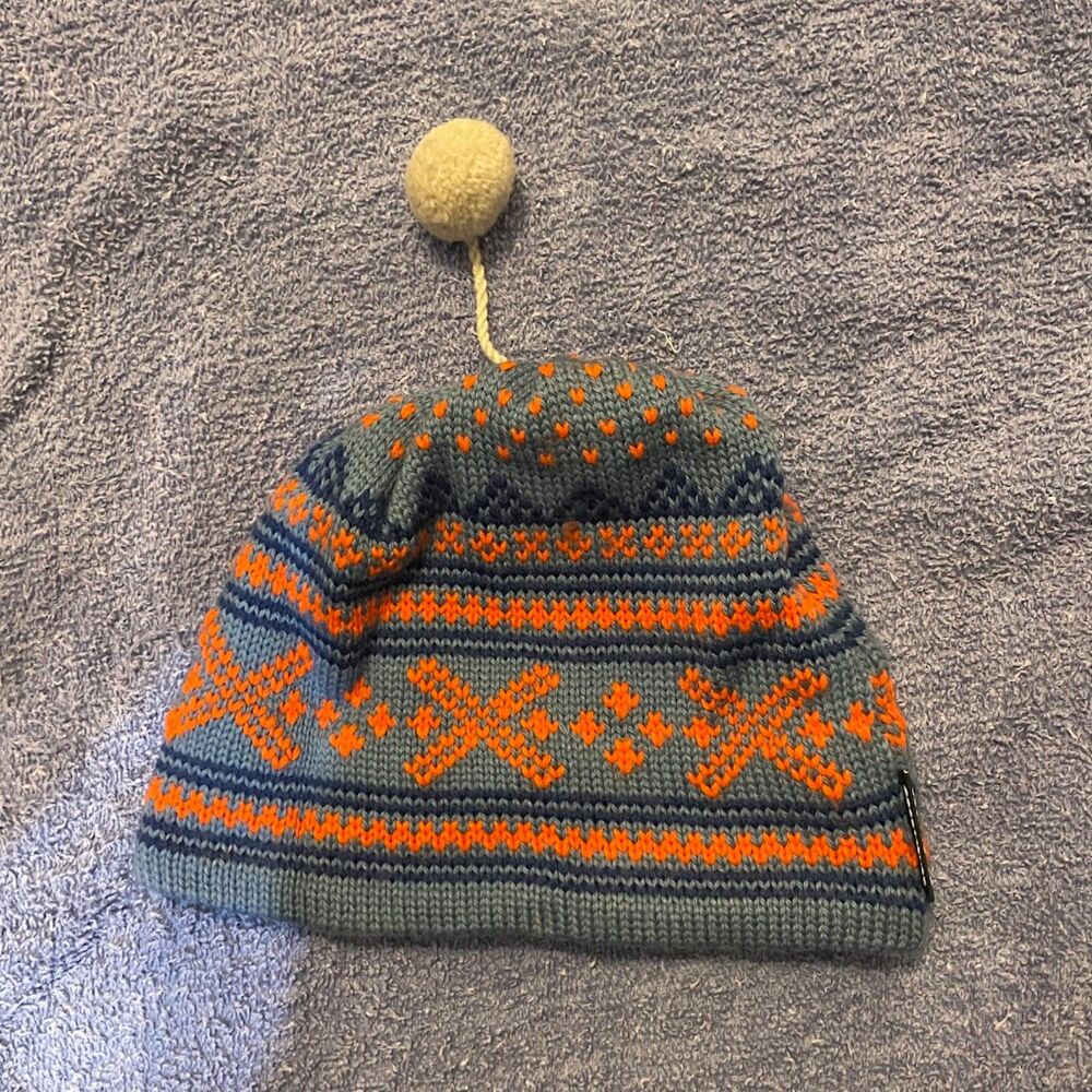 Women's OBERMEYER SKI Snowboard HAT Fair Isle Knit Blue Orange One Size NWOT